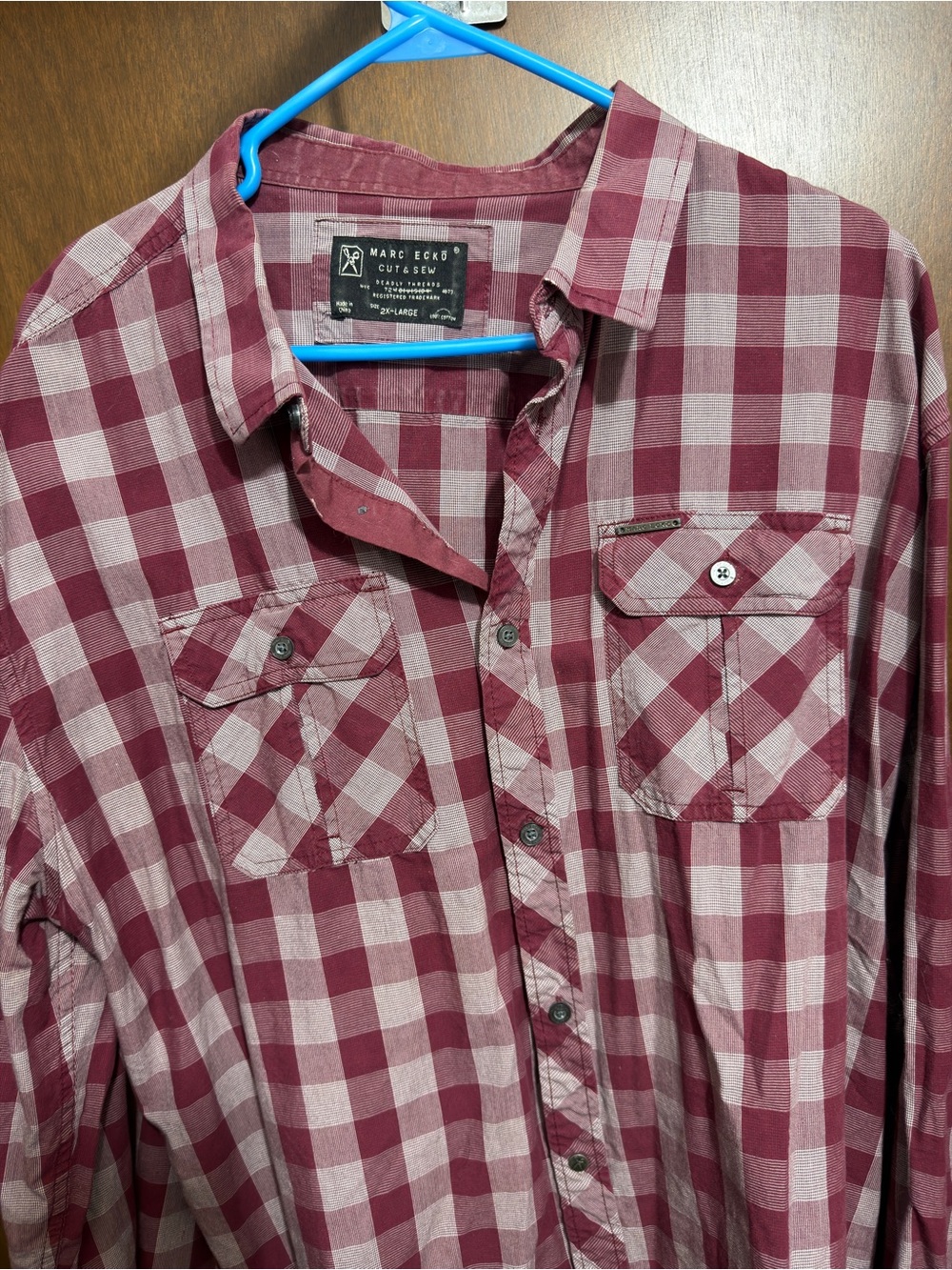 Marc Ecko Long Sleeve Button Down Shirt Size XXL Red and White
